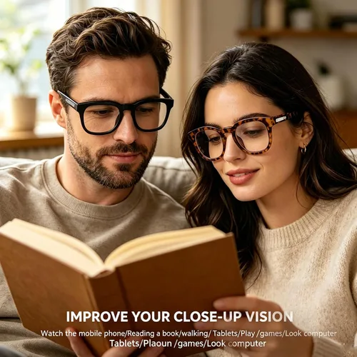 Vista 6 de AQWANO Retro Round Designer Reading Glasses Women Men, Classic Computer Blue Light Block Readers Glasses with Spring Hinge