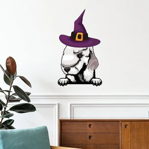 Vista 15 de Guangpat Calcomanías de pared de Halloween, brujas, bull terrier, decoración en miniatura, calcomanías de Feliz Halloween, decoración de pared