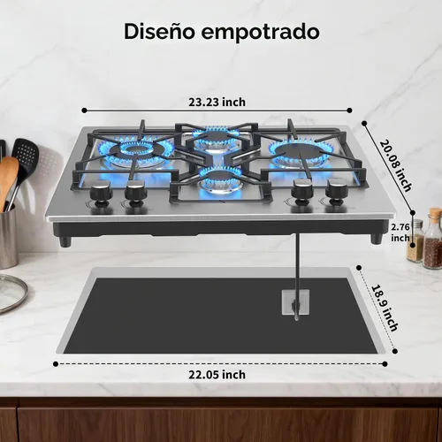 Vista 3 de Estufa de gas de 24 pulgadas, estufa de propano integrada con 4 quemadores, estufa de acero inoxidable convertible de NG/LPG con protección