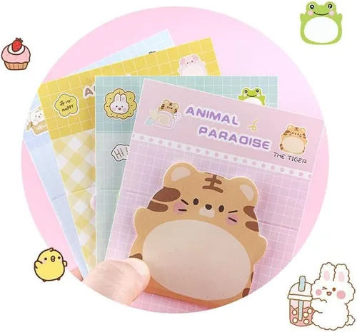 Vista 6 de 24 blocs de notas adhesivas con forma de animal, 8 bonitos patrones, 3 blocs de cada bloc de notas autoadhesivas Kawaii para escuela, oficina