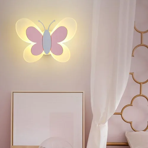 Vista 4 de Angoily Lámpara de pared de mariposa LED rosa aplique de pared LED luces de noche noche de mariposa interior para lámpara decorativa