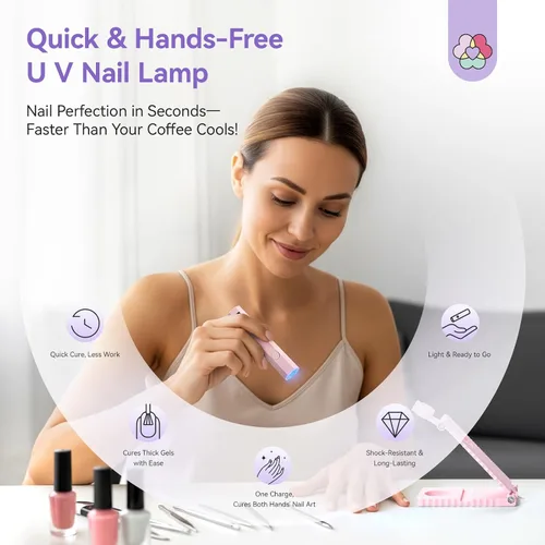 Vista 2 de SAVILAND Essentials Lámpara de uñas LED manos libres: luz UV rosa de secado rápido con soporte plegable LCD visible Temporizador de 20/60s lámpara
