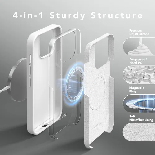 Vista 7 de GONEZ Funda de silicona para iPhone 14 Pro Max, compatible con MagSafe, con protector de pantalla + protector de lente de cámara, silicona líquida a