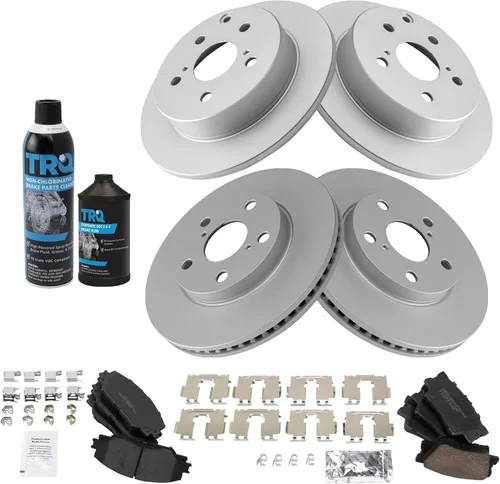 Vista 2 de TRQ Kit de pastillas de freno delanteras y traseras y rotores Kit de productos químicos de freno, pastillas de freno Rotor de freno Cerámica Premium
