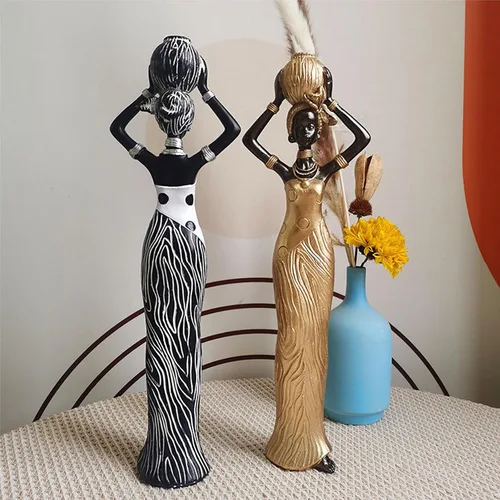 Vista 3 de Decoraciones de escultura africana, figuras de tarro africano, decoración del hogar, estatuas de figuras de arte de escritorio, manualidades
