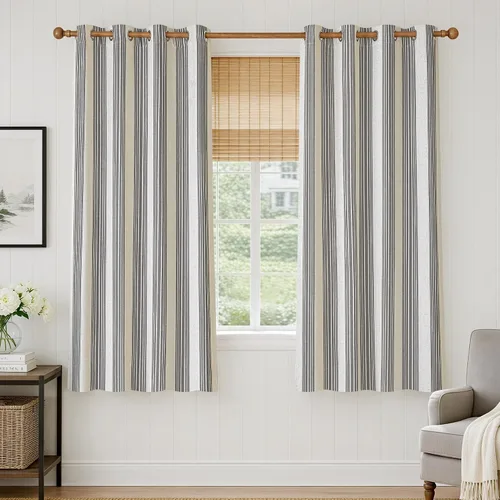 Vista 71 de DriftAway Chris Linen - Cortinas opacas con capa térmica y reductora de sonido, 63 pulgadas de largo para dormitorio, cortinas estampadas a rayas