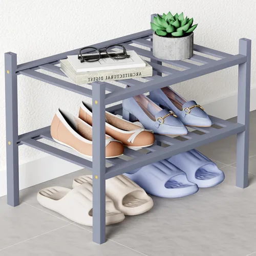 Vista 46 de Smiry Zapatero de bambú para armario, organizador de zapatos de madera de 3 niveles, estante apilable de almacenamiento de zapatos de madera