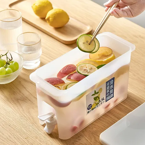 Vista 4 de Dispensador de material PP bebida con grifo, dispensador de bebidas de gran capacidad 3.5L dispensador de agua para refrigerador, dispensador