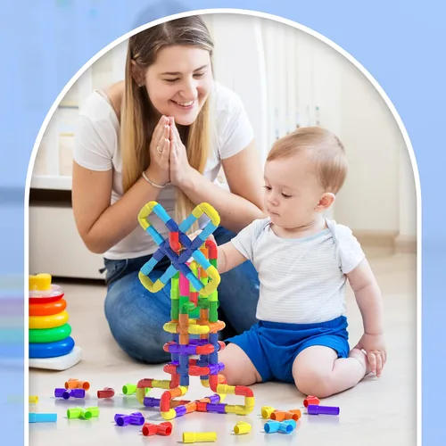 Vista 6 de Ggiibro Juguete de Construcción STEM para Niños Pequeños 200 Piezas Juguete de Tubo, Juego Educativo Preescolar para 3+ Años, Bloques