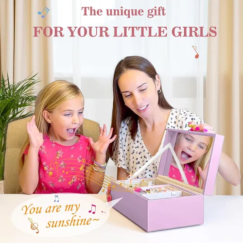 Vista 2 de Joyero musical para niñas con bailarina giratoria, almacenamiento de cajas de joyería para niños, caja de música de bailarina, regalo para niña