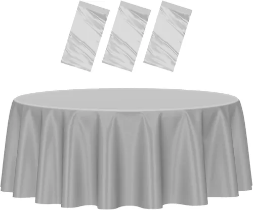 Vista 64 de HEIPINIUYE - Paquete de 2 manteles redondos de 84 pulgadas de plástico beige, manteles de mesa impermeables desechables para redondas, ideales