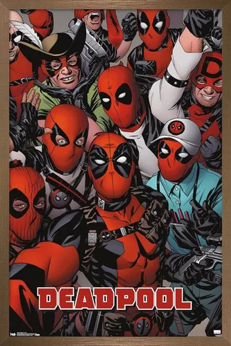 Vista 14 de Marvel Comics Deadpool - Póster de pared con caras, 22.4 pulgadas de largo x 14.7 pulgadas de ancho, versión enmarcada de madera de granero
