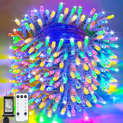 Vista 8 de Tira de luces de Halloween moradas y naranjas, 800 LED, 330 pies, 8 modos, temporizador, impermeable, para enchufar, para interiores y exteriores