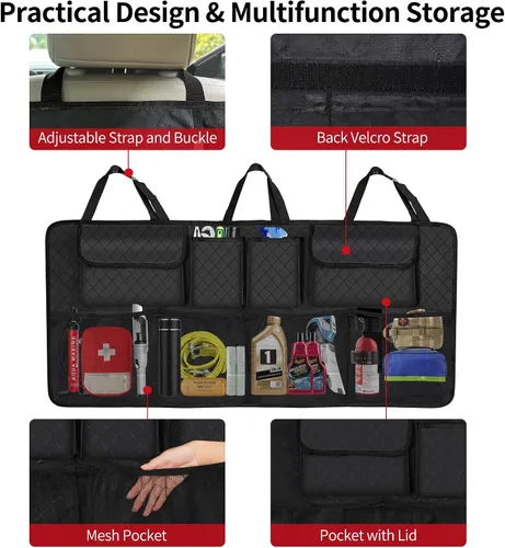 Vista 3 de Organizador y almacenamiento para maletero de automóvil, accesorios de almacenamiento colgantes para asiento trasero de gran capacidad, organizador