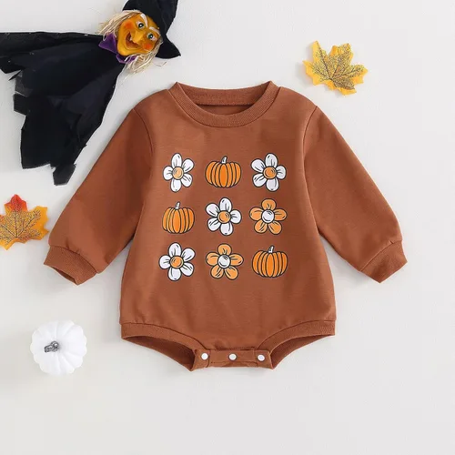 Vista 68 de Ropa de Halloween para bebé niña, sudadera con estampado de calabaza, mameluco de burbujas, lindo traje de Acción de Gracias de otoño