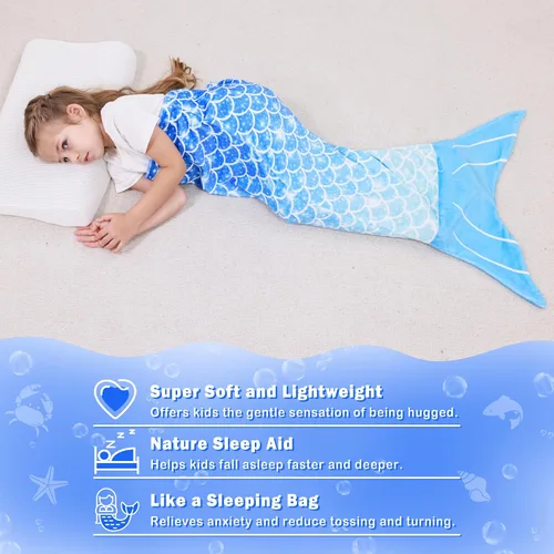 Vista 5 de Viviland Manta de cola de sirena – Manta de felpa de sirena para niñas, para todas las estaciones, manta de franela suave para acurrucarse, saco