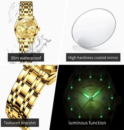 Vista 4 de OLEVS Reloj de pulsera de cuarzo para mujer, de acero inoxidable, impermeable, luminoso, fecha, fácil de leer, para mujer