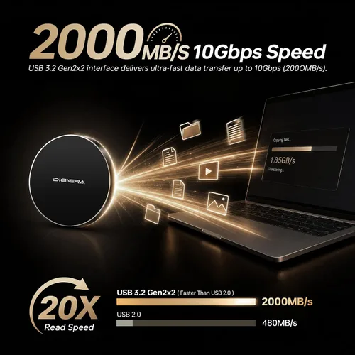 Vista 4 de DIGIERA SSD portátil magnético de 1 TB, unidades de estado sólido externas con USB-C 3.2 Gen 2x2, velocidad de hasta 2000 MB/s, compacta y duradera