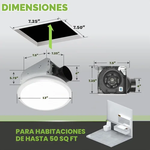 Vista 4 de Homewerks 7141-80 - Ventilador de baño con luz LED integrada para techos