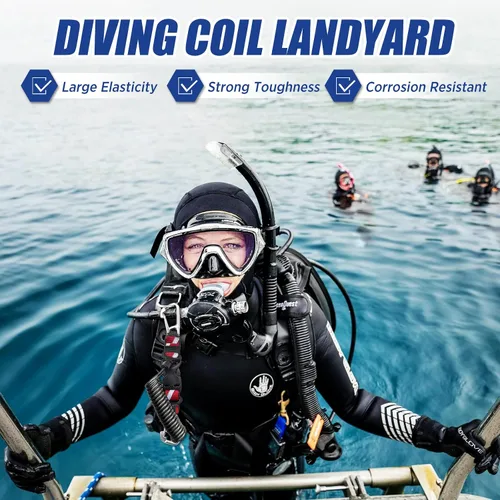 Vista 5 de Buceo Cordón retráctil, doble clips de acero inoxidable y núcleo en espiral anti-pérdida cordón con hebilla de liberación rápida