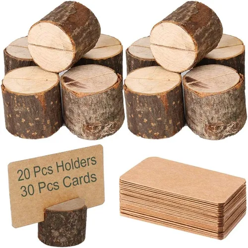 Vista 8 de Toncoo 15 piezas de tarjeteros de madera para tarjetas de lugar y 30 piezas de tarjetas de lugar, soportes de número de mesa, decoración rústica