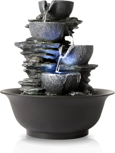 Vista 9 de WICHEMI - Fuentes de mesa de agua interior con bola rodante LED, fuente de agua Feng Shui Zen de meditación para escritorio, cascadas de agua
