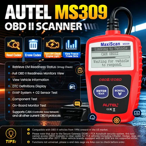 Vista 2 de Autel OBD2 Escáner MS309 Universal para Coche, Lector de Códigos de Fallas del Motor, Comprueba la Luz de Verificación del Motor y el Estado