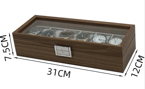 Vista 5 de Caja de reloj vitrina organizador de joyas con tapa de vidrio (madera-6slot)
