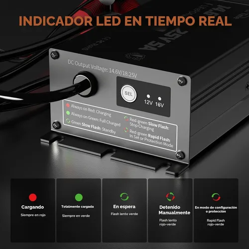 Vista 6 de LiTime Cargador de batería LiFePO4 de 12V/16V 5A, impermeable, salida