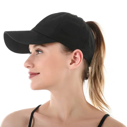 Vista 8 de Gorra de béisbol mejorada para mujer, con diseño de cola de caballo cruzada, ajustable, con moño, de secado rápido, gorra de camionero