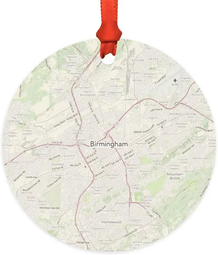 Vista 51 de Andaz Press Mapa de la ciudad de Estados Unidos redondo de madera natural MDF ornamento de Navidad, Akron, Ohio Vintage Mapa, 1 paquete, larga