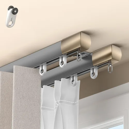 Vista 8 de Double Curtains Track Ceiling Mount 120 240 360 mm Smooth Sliding Ceiling Track Aluminum Heavy-Duty Silent Rail, for Room Divider Hanging Shades