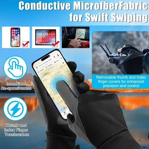 Vista 2 de Cierto Guantes de invierno para pantalla táctil guantes térmicos resistentes al agua resistentes al agua cálidos y ligeros para hombres y mujeres