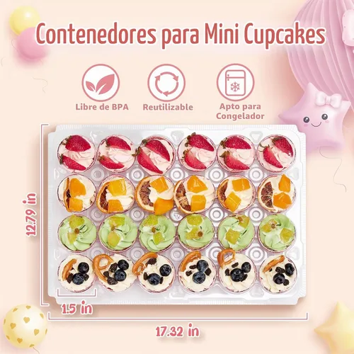 Vista 6 de Hlukana (Paquete de 24 x 15 juegos) Mini recipientes para cupcakes con 375 forros para cupcakes, soporte de plástico para cupcakes, mini cajas