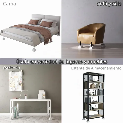 Vista 3 de Elevadores de cama de 1 pulgada, resistentes, paquete de 4 elevadores de muebles de cama, elevadores de 1,500 libras para sofá y mesa, color blanco