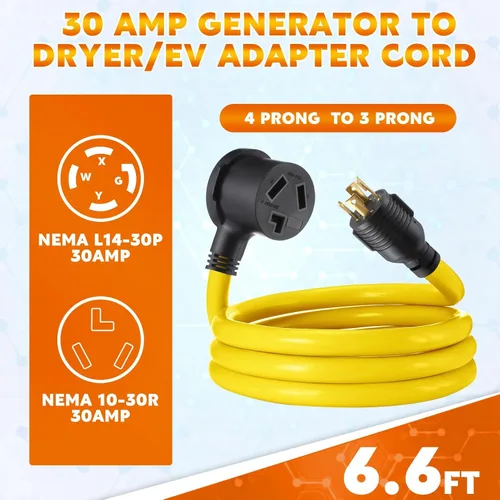 Vista 2 de Tellegloww Cable adaptador de generador a secadora de 30 amperios de 6.6 pies compatible con NEMA L14-30P a 10-30R, generador de bloqueo de 4