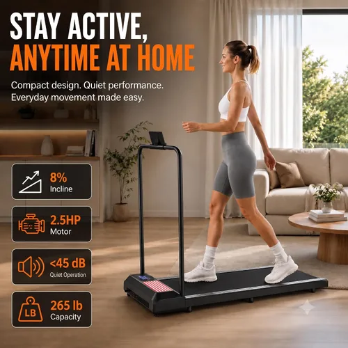 Vista 3 de Walking Pad with Handle Bar, 8% Incline, Compact Under Desk Treadmill 2.5HP quiet motor, 265 lb capacity, 0.6-4 MPH speed, 15 x 35.4 in belt