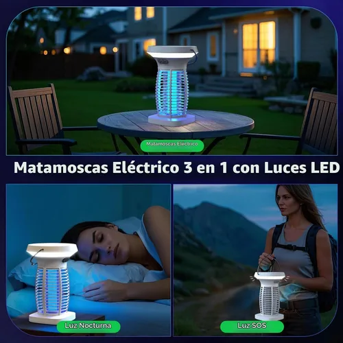 Vista 6 de OnBeam Solar Bug Zapper Outdoor, 4200V Electric Mosquito Killer for Patio Blanco luminoso