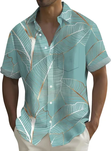 Vista 27 de Camisa hawaiana para hombre, con botones, manga corta, casual, elegante, grande y alta, floral, verano, tropical, para vacaciones
