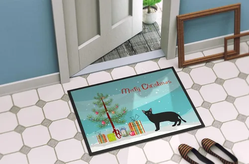 Vista 4 de Caroline's Treasures CK4697JMAT - Tapete ruso blanco y negro #1 con diseño de gato feliz Navidad, 24 x 36 pulgadas, tapete para puerta delantera