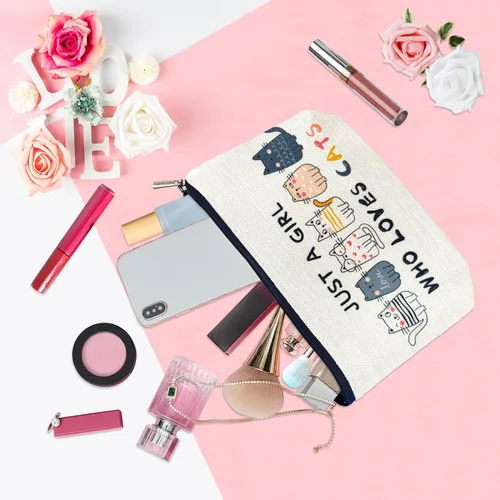 Vista 4 de ancpeany Regalos de gato para mujeres, bolsa de maquillaje para mujeres, regalos para amantes de los gatos, regalo de dama con temática de gatos