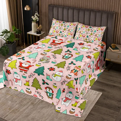 Vista 7 de Manfei Colcha de muñeco de nieve de Navidad, tamaño King, colcha acolchada con 2 fundas de almohada, juego de colcha rosa de Navidad de 3 piezas