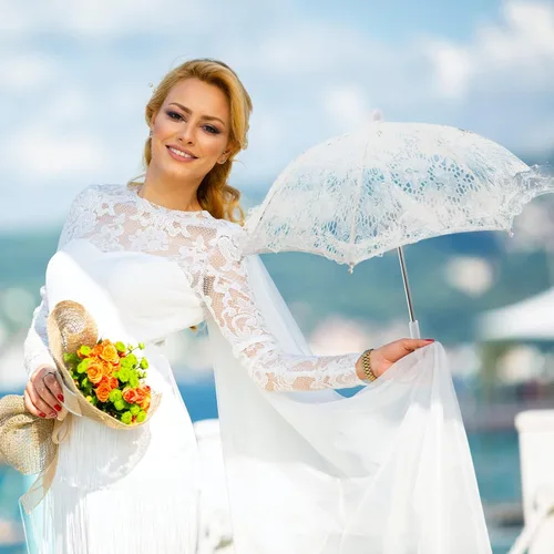 Vista 8 de Toddmomy Sombrilla de encaje con diseño floral blanco, sombrilla vintage de boda, sombrilla de novia, accesorios de escena de fotografía para baby