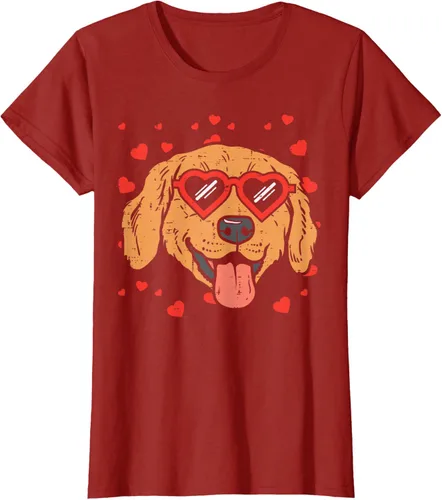 Vista 51 de Golden Retriever cara corazón gafas día de San Valentín perro regalo camiseta Negro