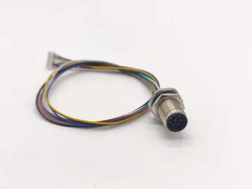Vista 7 de Elecbee Código masculino del conector A del soporte del panel de M12 8Pin con los alambres terminales los 30CM AWG24 para la señal y el escudo