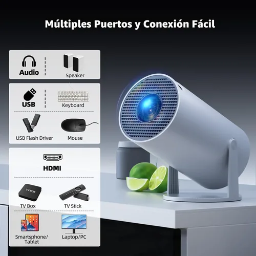Vista 7 de Mini proyector con WiFi y Bluetooth, proyector portátil con aplicaciones integradas, compatible con 4K 1080P Auto Keystone 220° giratorios pequeños