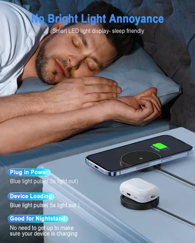Vista 7 de Cargador Inalámbrico Magnético Mag Safe Almohadilla de Carga Compatible con iPhone 17/17 Pro Max/iPhone Air/16/15/15 Plus/14/13/12 Series, Cargador