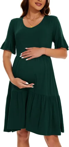 Vista 2 de Smallshow Vestido de maternidad para mujer, con volantes, manga corta, ropa de embarazo de verano