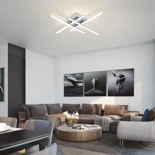 Vista 8 de CANEOE Moderna lámpara de techo LED de 38W regulable, lámpara de techo de montaje empotrado con control remoto, color plateado, cerca de la lámpara
