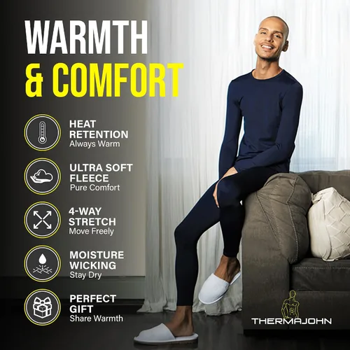 Vista 2 de Thermajohn Long Johns Thermal Underwear for Men Fleece Lined Base Layer Set for Cold Weather
